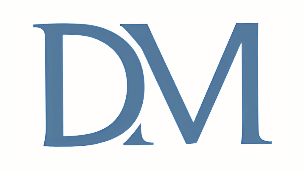 DM logo featuring the letters “D” and “M” in blue on a white background, representing the personal or professional brand of Dina Mendola.